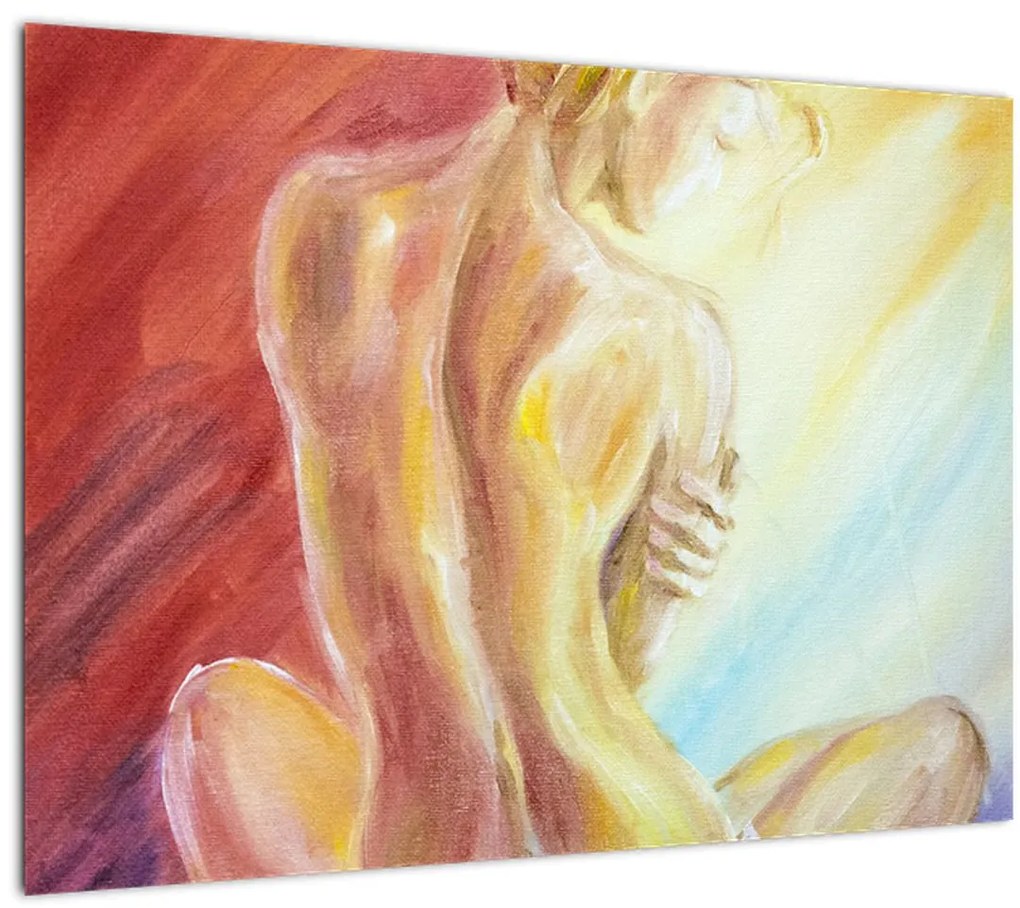 Tablou pe sticlă - Imaginea unei femei care se odihnește, pictură în ulei (70x50 cm)