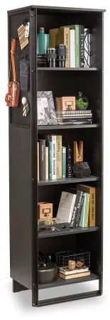 Biblioteca din pal si metal pentru tineret Dark Metal New Black / Graphite, l53xA35xH180 cm