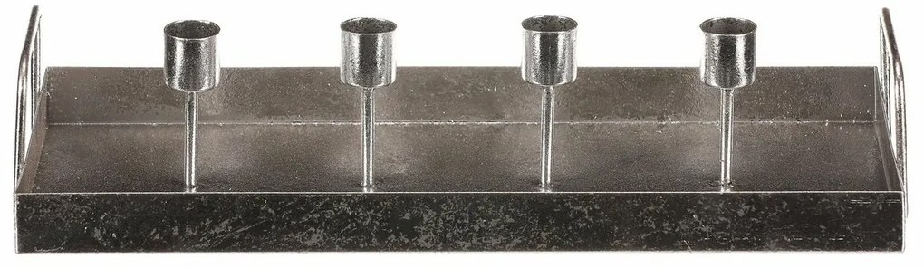 Sfeșnic metalic pentru 4 lumânări conice,dreptunghiular, argintiu