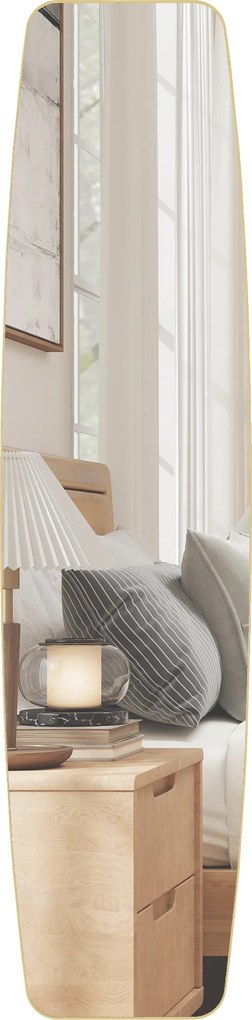 HOMCOM Oglindă mare de perete ovală 160 x 40 cm, oglindă suspendată modernă, cadru din metal și lemn, gata de agățat, auriu | Aosom Romania