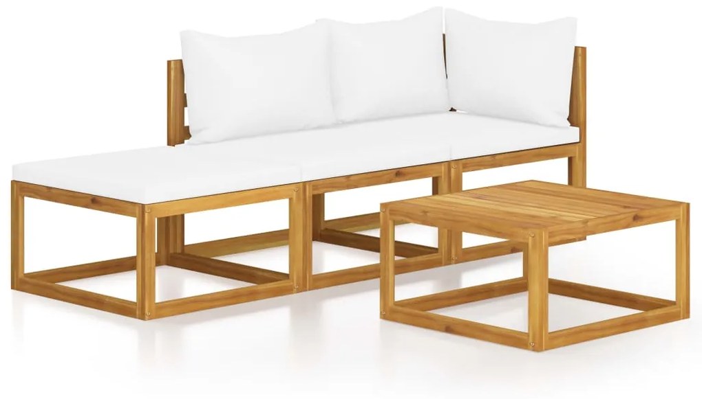 3057659 vidaXL Set mobilier grădină cu perne, 4 piese, crem, lemn masiv acacia