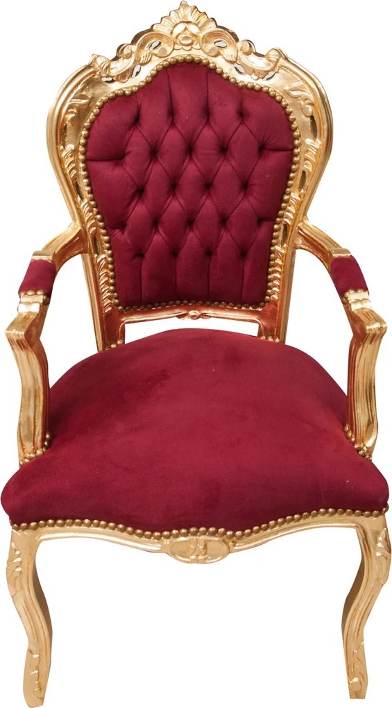 Fotoliu stil francez Ludovic al XVI-lea din lemn masiv de fag, rosu, foita de aur