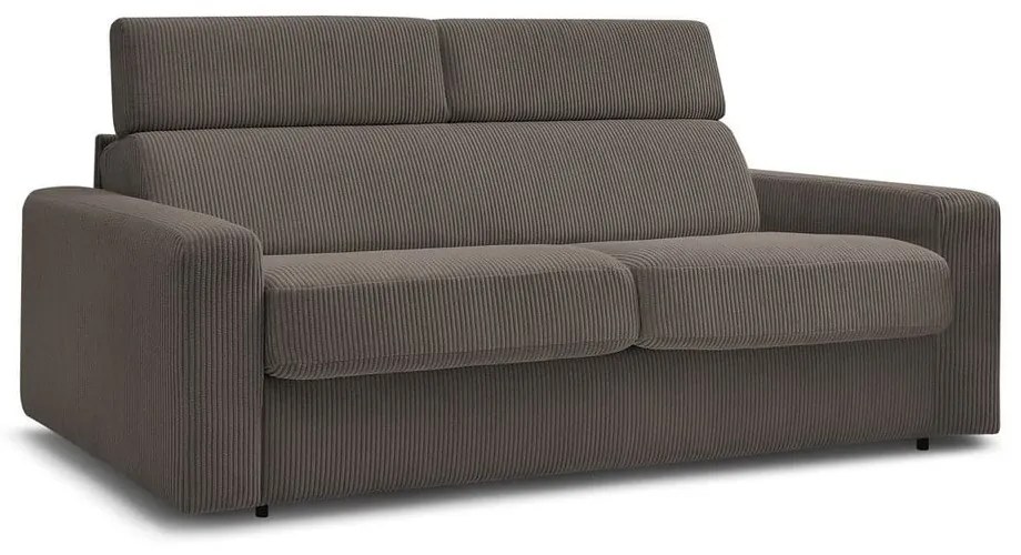 Canapea gri/maro extensibilă cu tapițerie din catifea reiată 195 cm Monaco – Bobochic Paris