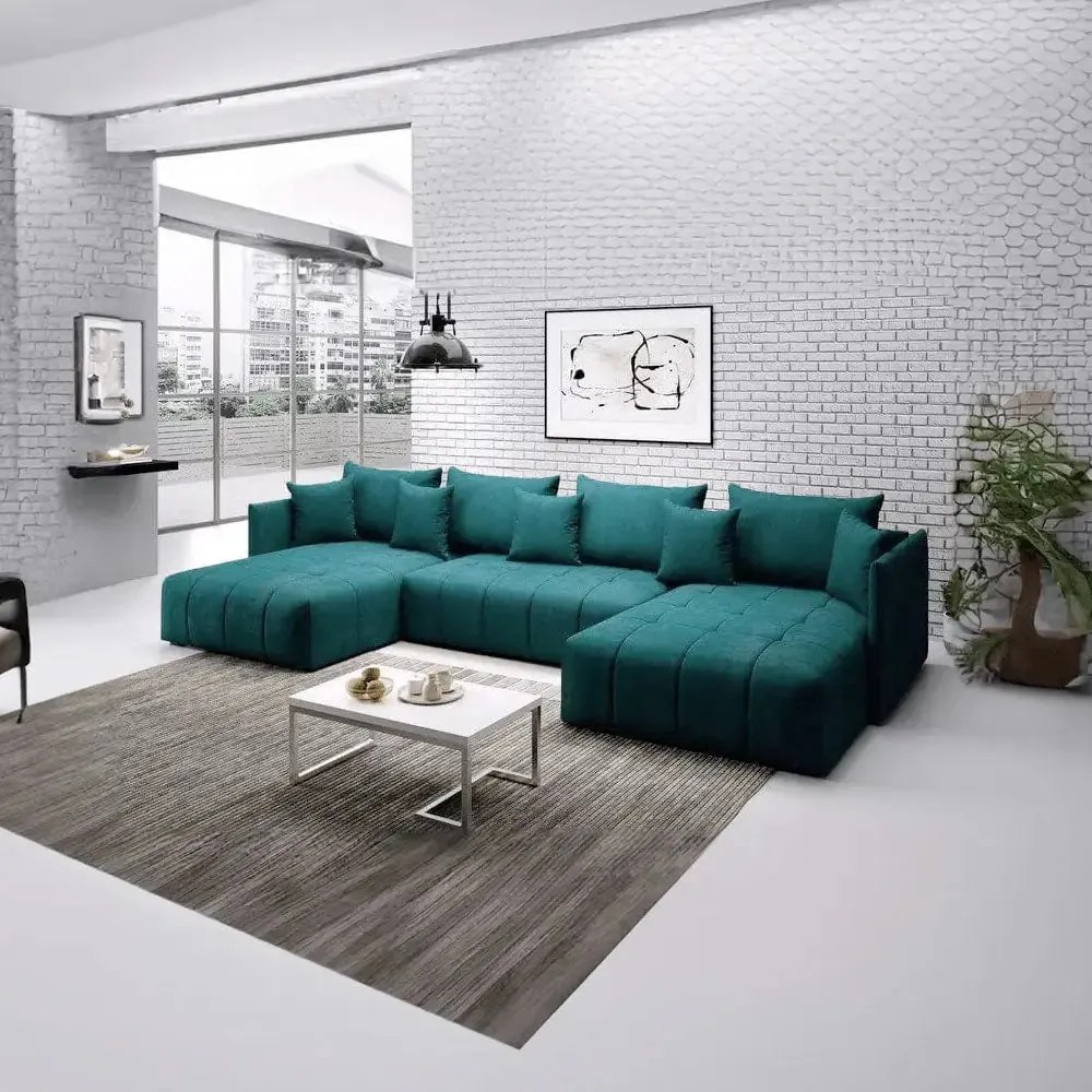 Colțar extensibil dumonde cu ladă de depozitare si sezut confortabil din spuma high-density, Malta U Enjoy Petrol 340x185 cm