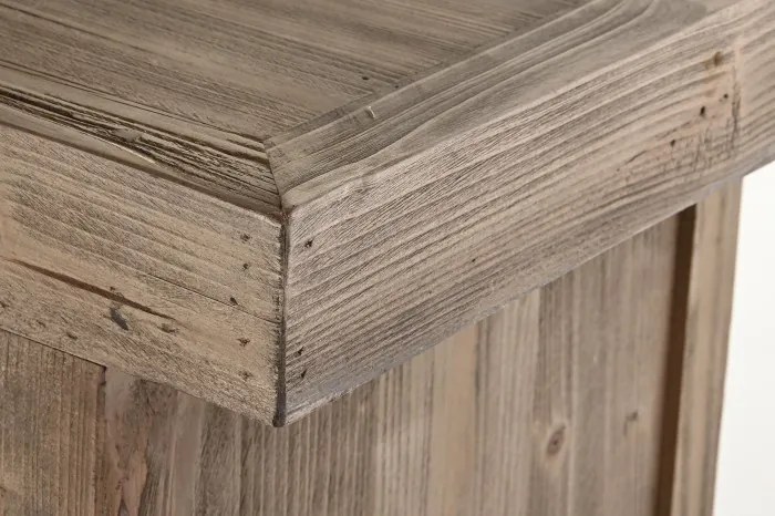 Bufet din lemn reciclat, natur, cu 2 uși, 6 sertare și încuietoare cu cheie, aspect rustic, finisaj natural, 85 x 180 x 45 cm, „Étable”