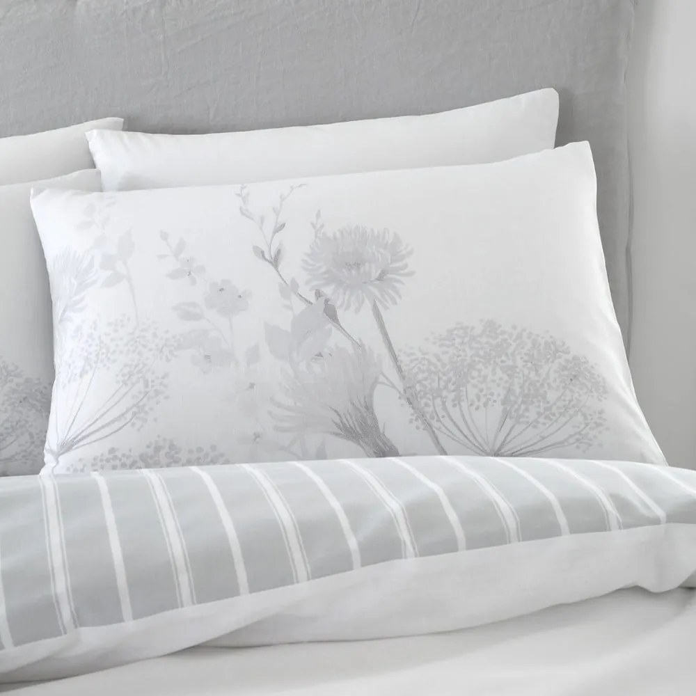 Lenjerie de pat Catherine Lansfield Meadowsweet Floral, 135 x 200 cm, alb - gri