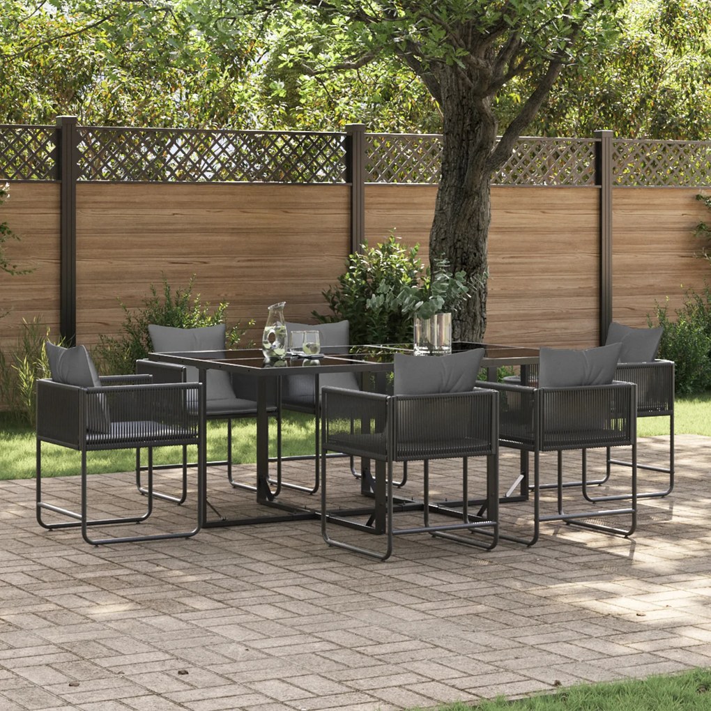 vidaXL Set de masă pentru grădină 7 pcs Negru Oțel