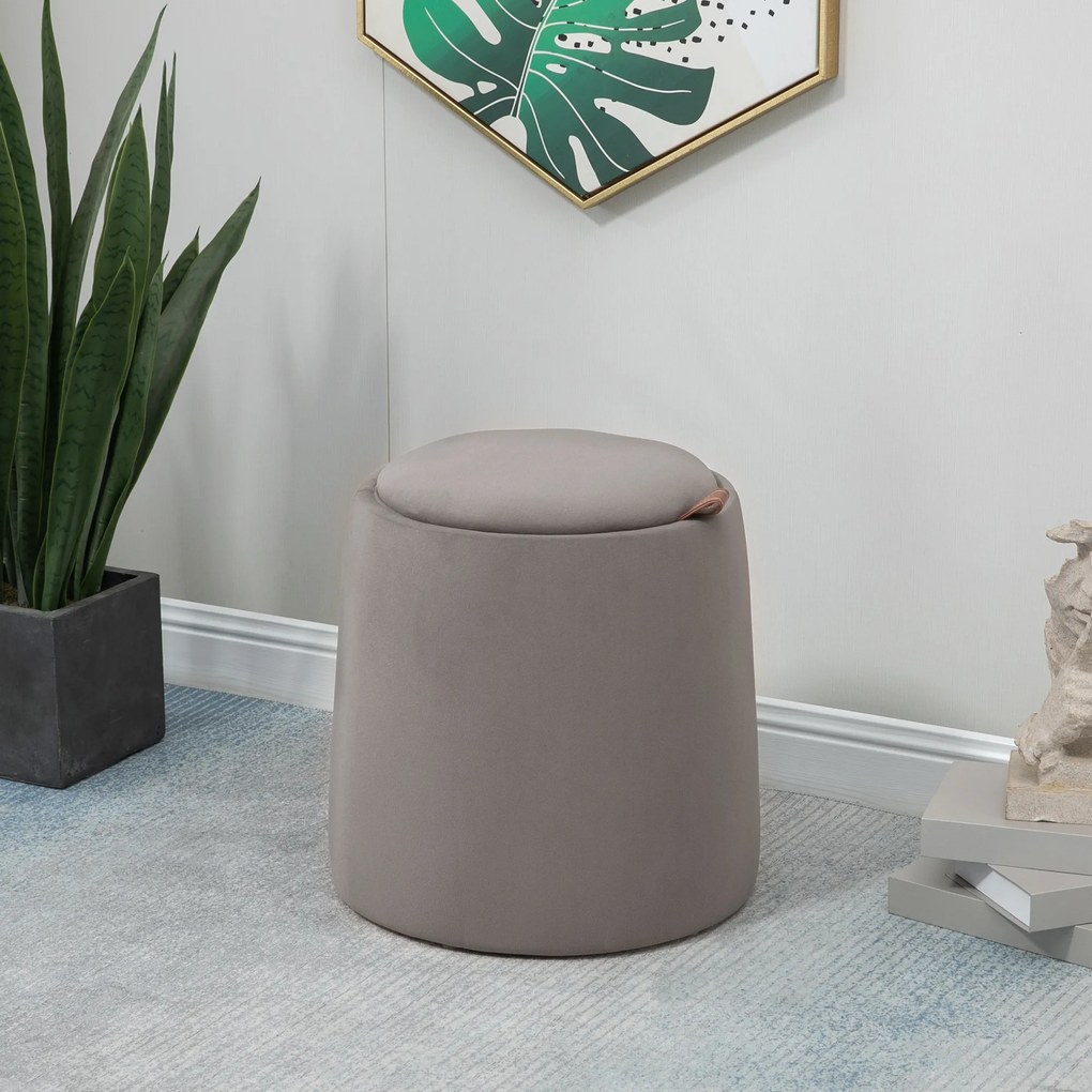 Otomana rotunda cu tava superioara, taburet din material textil cu atingere catifea, masuta de cafea HOMCOM | Aosom Romania