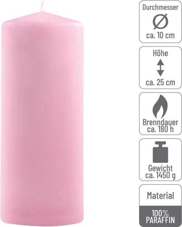 Set de lumânări t 25 cm, Ø 10 cm, roz, 2 buc
