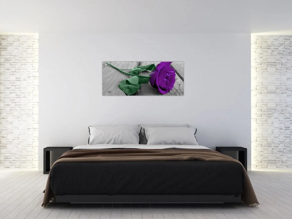 Tablou - Trandafir violet cu tulpina verde (120x50 cm)