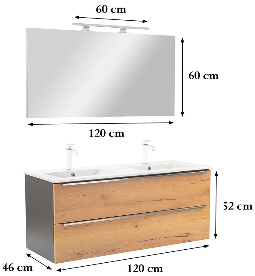 Mobilier complet de baie Vario Trim 120 antracit-stejar