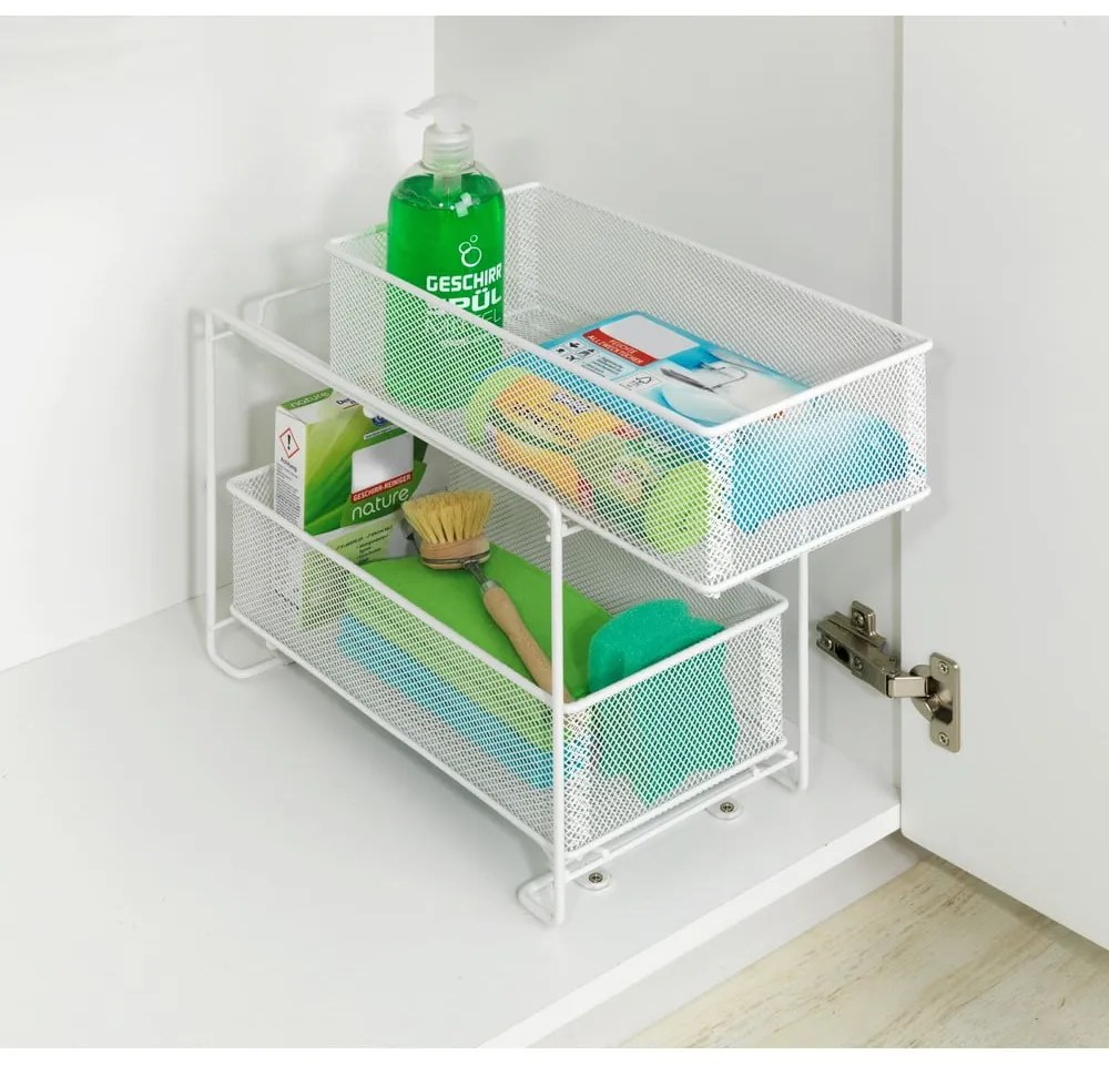 Suport cu 2 coșuri metalic alb cu ventuze Wenko