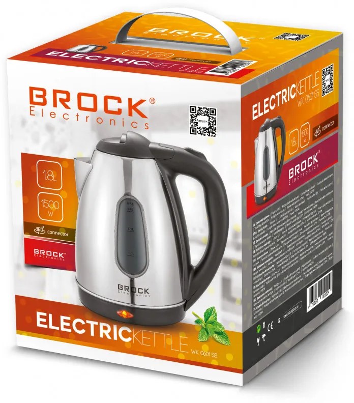 Cana electrica Brock WK 0601 SS, 1500W, 1.8 l, Otel inoxidabil, Protectie tripla, Inox