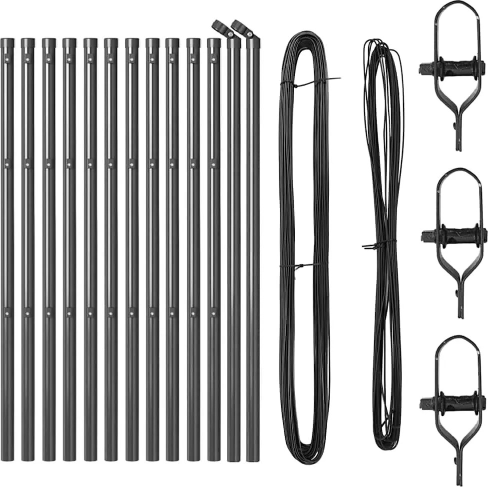 vidaXL Stâlp de gard. 13 pcs Gri Oțel