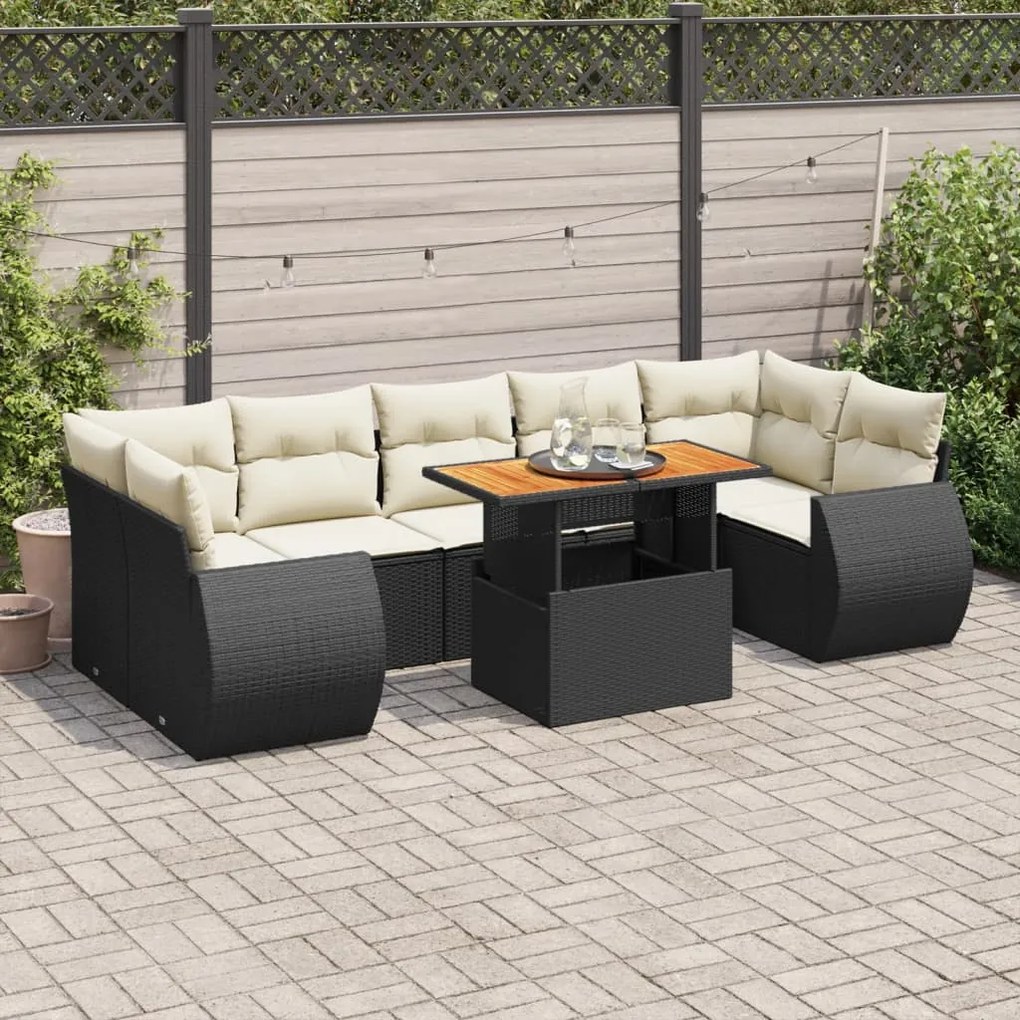 3327234 vidaXL Set mobilier de grădină cu perne, 8 piese, negru, poliratan