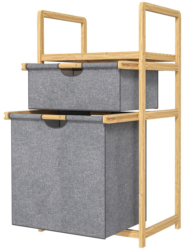 HOMCOM Coș de rufe din bambus coș de rufe murdare cu 2 saci din material textil culisante și raft cu lamele, natural | Aosom Romania