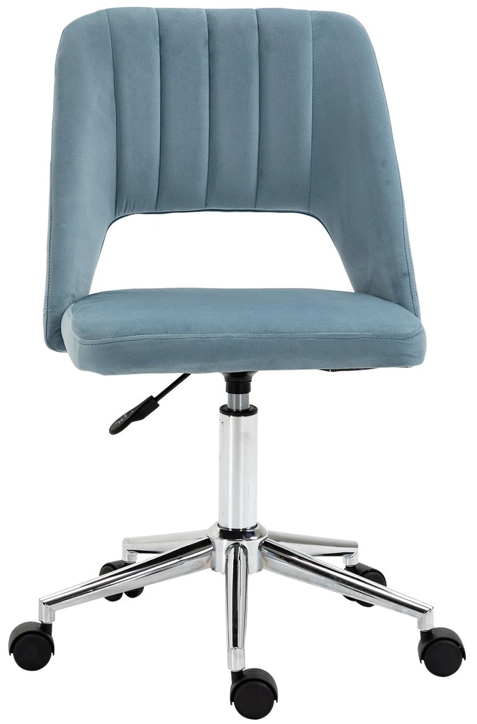 Vinsetto Scaun de birou, Înălțime ajustabilă Scaun de birou fără brațe, Drehbar Bürostuhl cu aspect de catifea, Scaun de schmink ergonomic pentru dormitor, birou acasă, Albastru | Aosom Romania