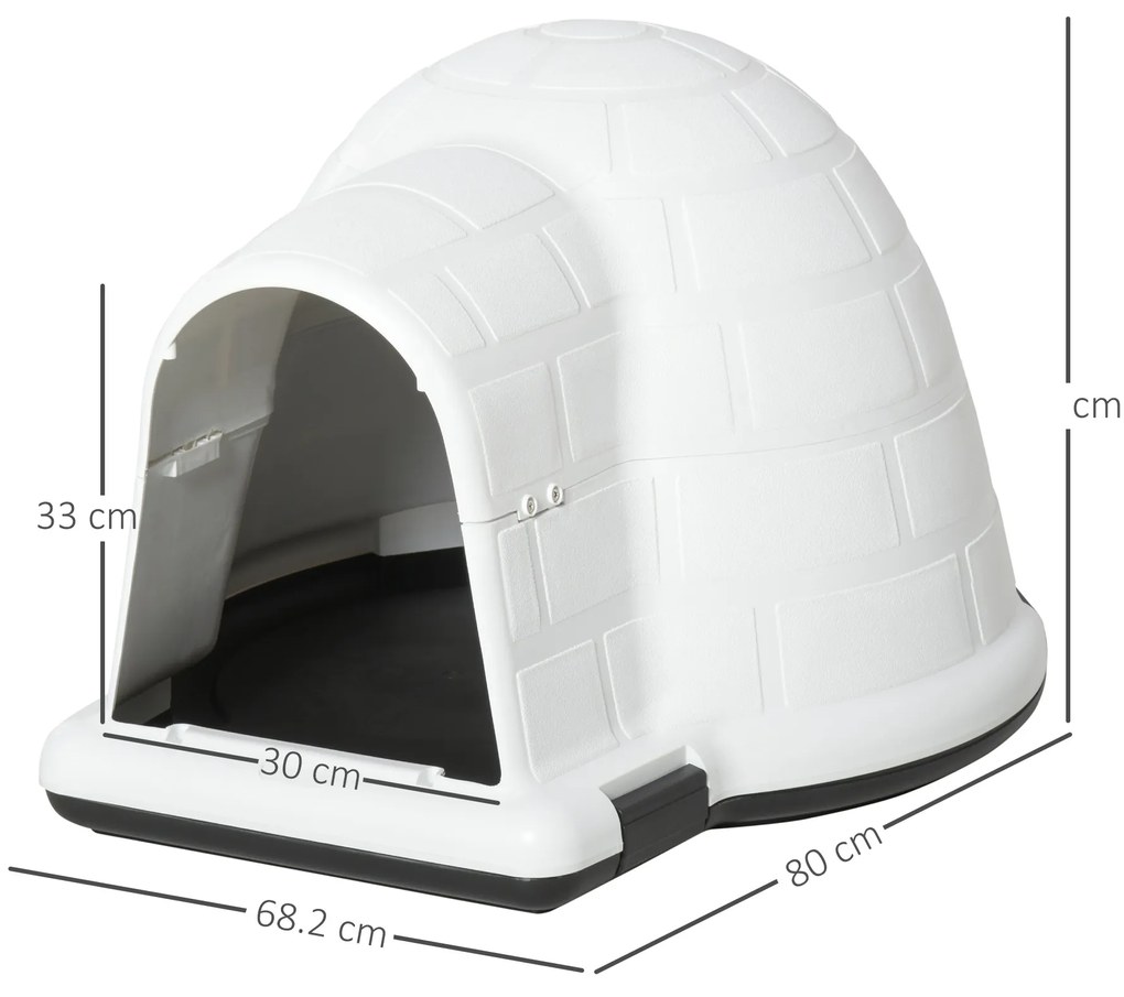 PawHut Cusca Casuta de Exterior pentru Caini de Talie Mica in Form ade Iglu cu Usa, pentru Mops, Bichon Frise, Chihuahua, 68,2x80x53cm