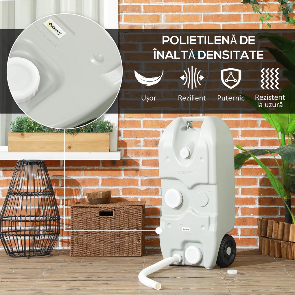 Rezervor Outsunny 40L Camping Robinet Roți | Aosom Romania