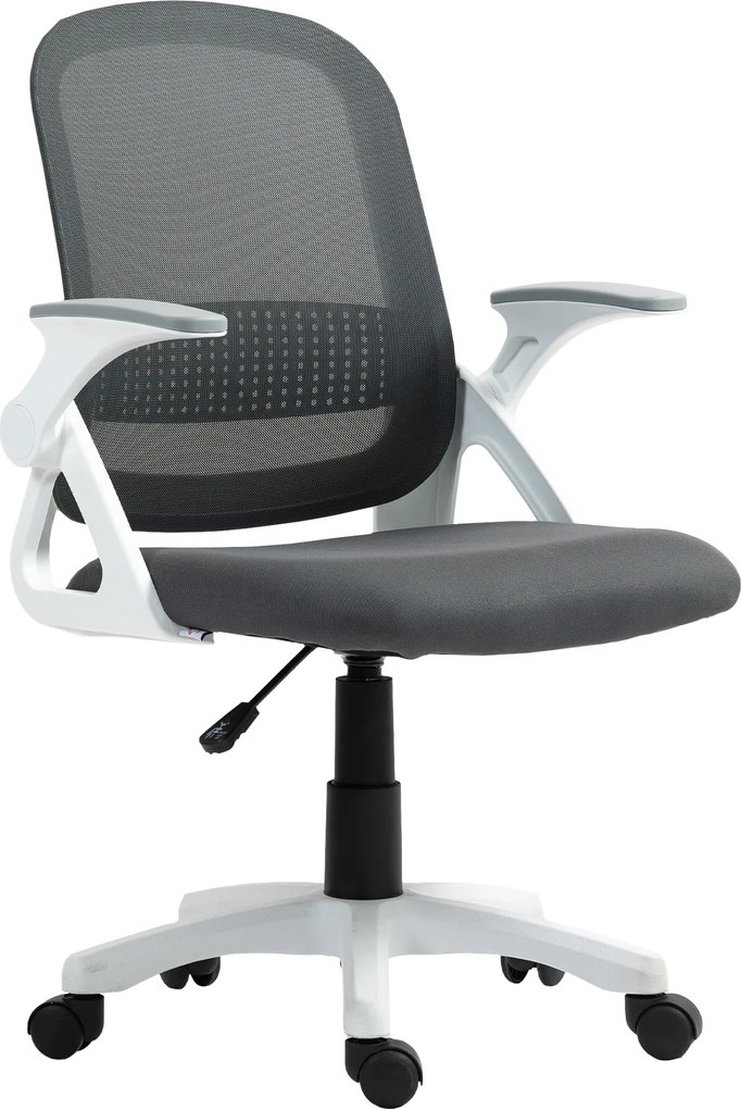 HOMCOM Scaun mesh respirabil, scaun rotativ ergonomic cu brațe rabatabile și suport lombar, gri | Aosom Romania