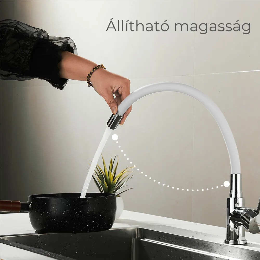 Robinet mixer pentru chiuvetă cu piedestal Corin cu gura de scurgere flexibilă alb