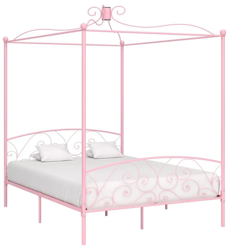 284491 vidaXL Cadru de pat cu baldachin, roz, 180 x 200 cm, metal