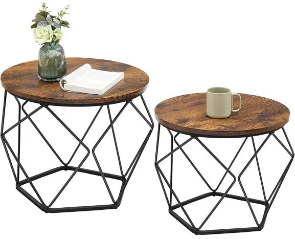 Set De 2 Masute De Cafea, Maro Rustic Si Negru