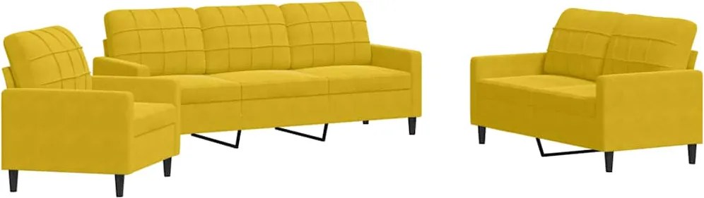 vidaXL Set de canapele cu perne, 3 piese, galben, catifea