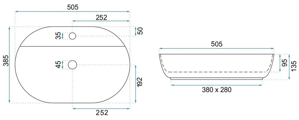 Rea Aura lavoar 50.5x38.5 cm ovale de blat alb REA-U4620