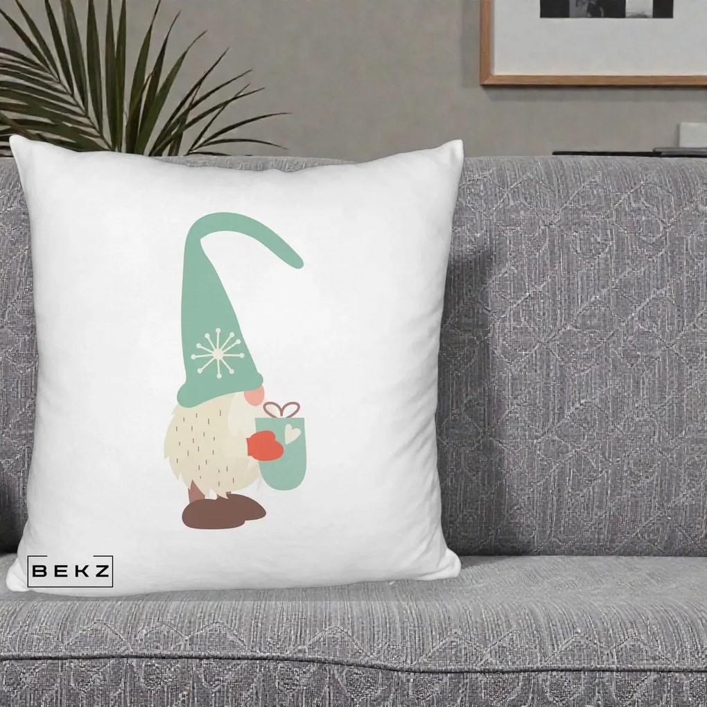 Perna Decorativa Gnom Nordic cu Cana Calda Menta, 40x40 cm, Alb Pufos, Husa Detasabila, Perna Inclusa, BEKZ®