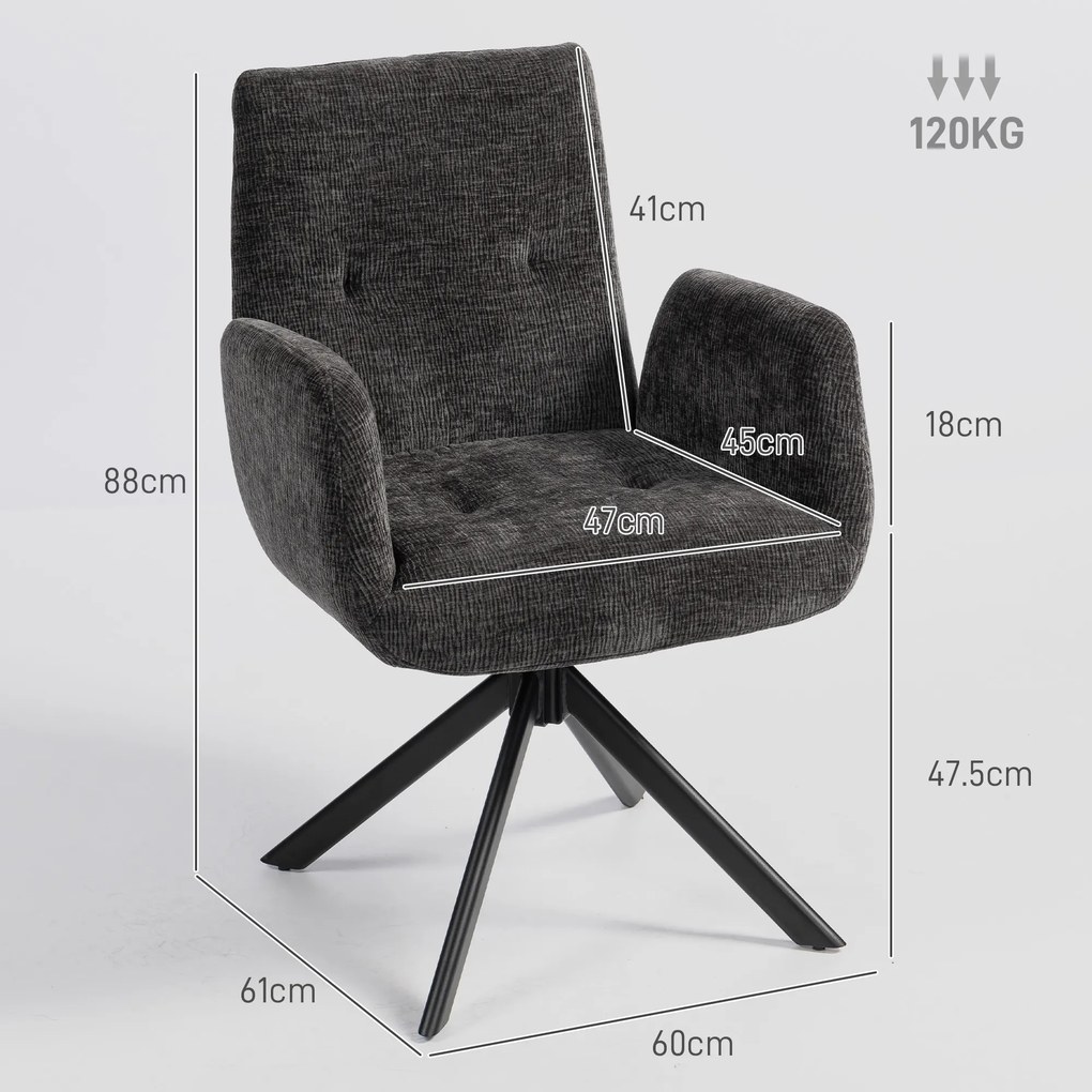 HOMCOM Fotoliu Rotativ pentru Dormitor, Material Textil cu Aspect de In și Picioare Înclinate din Oțel, Negru | Aosom Romania