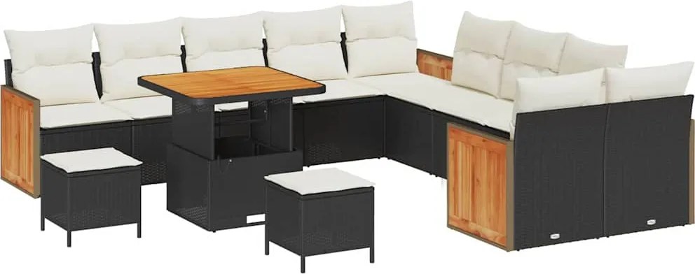 vidaXL Set de canapele pentru grădină 17 pcs Negru și Crem poliratan