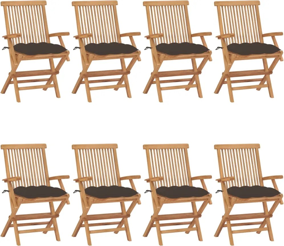 vidaXL Scaune de grădină cu perne gri taupe, 8 buc., lemn masiv tec