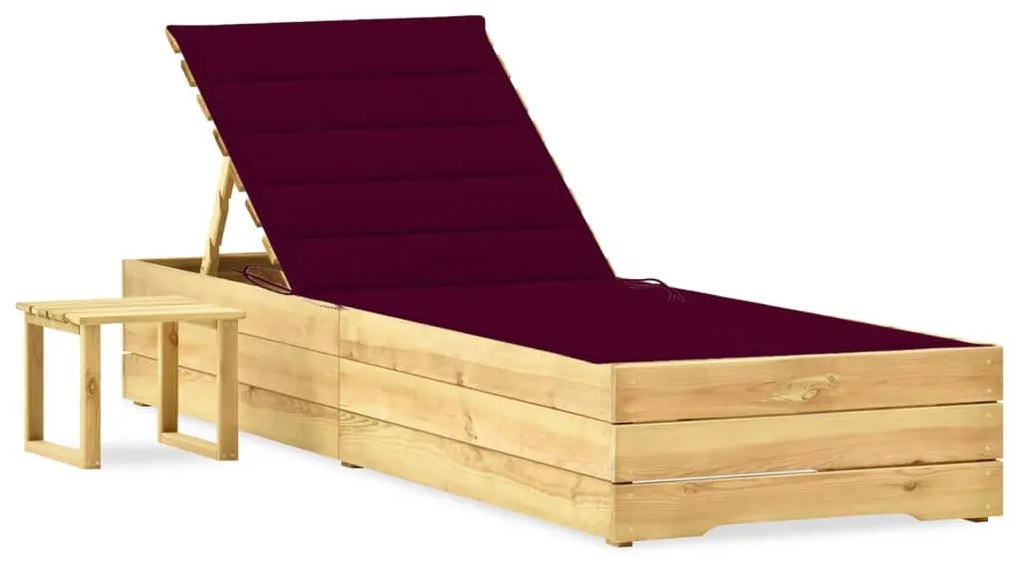 vidaXL Șezlong de grădină cu masă și pernă, lemn de pin tratat