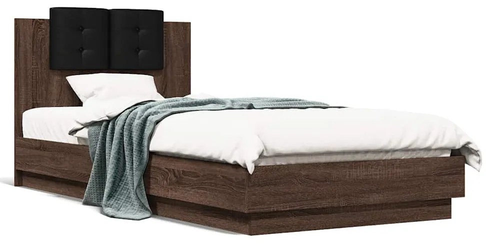 vidaXL Cadru de pat cu tăblie, stejar maro, 90x200 cm, lemn prelucrat