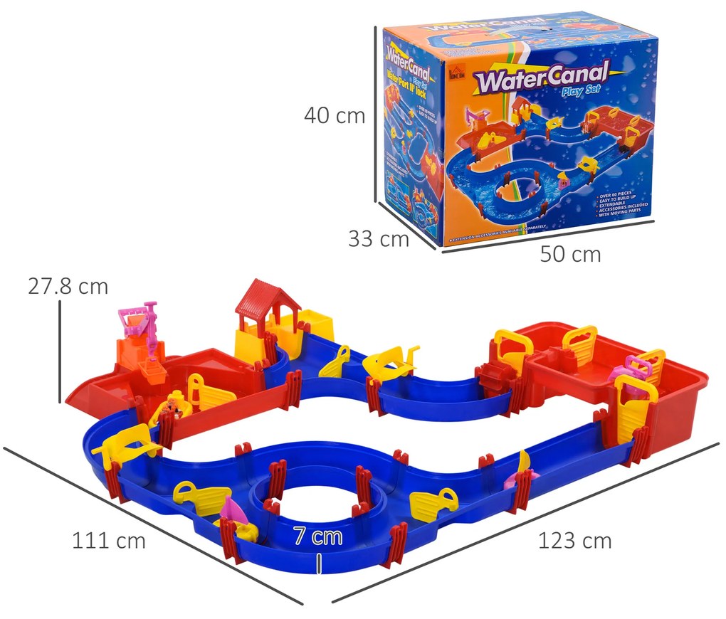 Playset pentru apa 78 Piese HOMCOM pentru Copii 3-6 Ani, 123x90x7cm, Albastru si Rosu | Aosom RO