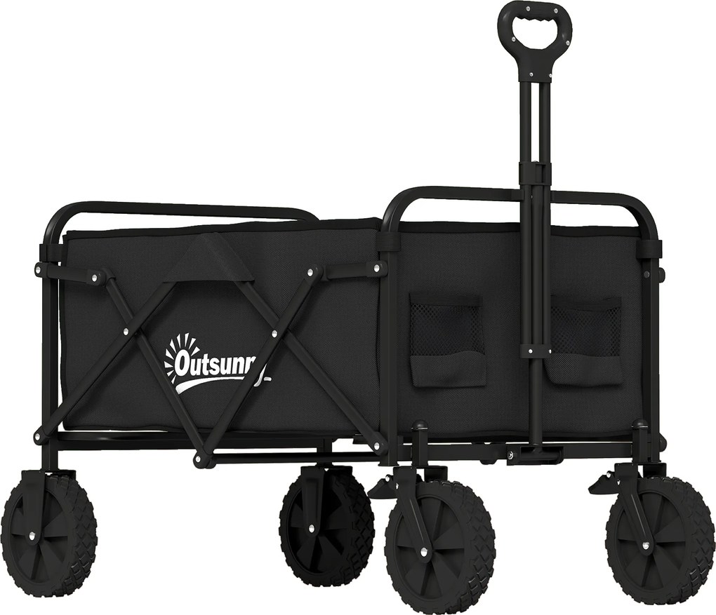 Outsunny Cărucior pentru grădină pliabil cu roți blocabile mâner reglabil suport pentru pahare încărcare 80 kg pentru camping 85x50x99 cm Negru | Aosom Romania