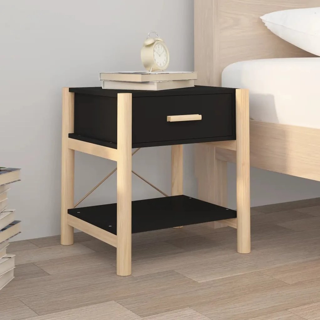 345656 vidaXL Noptieră, negru, 42x38x45 cm, lemn prelucrat