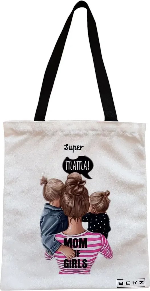 Sacosa de Panza pentru Cumparaturi, Geanta Tote, model Super Mama, Cu fermoar, 38x34.5 cm, Alba, BEKZ®