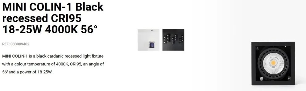 Spot LED incastrabil MINI COLIN-1 Black recessed CRI95 18-25W 4000K 56°