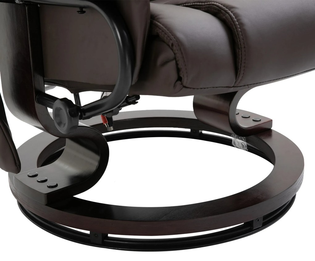 HOMCOM fotoliu relax cu taburet, fotoliu TV rotativ 360° cu masaj, funcție șezlong, fotoliu cu masaj și buzunar lateral, fotoliu recliner, piele ecologică pentru living maro | Aosom Romania