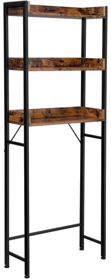 Raft De Depozitare Pentru Baie Cu 3 Niveluri, Maro Rustic Si Negru, 63 Cm