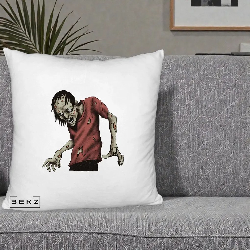 Perna Decorativa Halloween Zombie Infricosator, 40x40 cm, Alb Pufos, Husa Detasabila, Perna Inclusa, BEKZ®