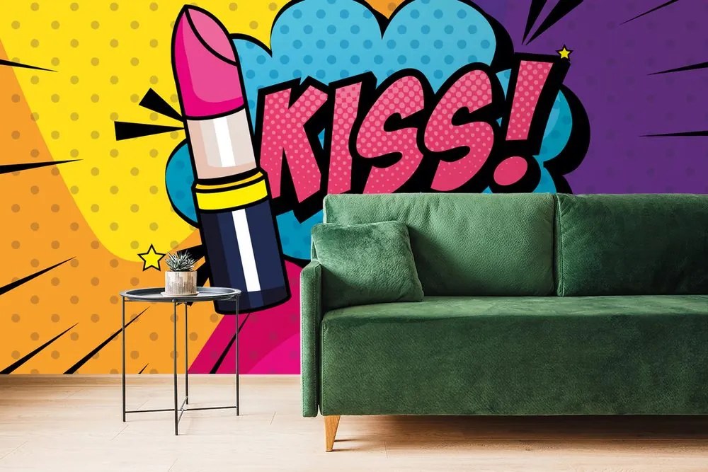Tapet autoadeziv ruj pop art - KISS!