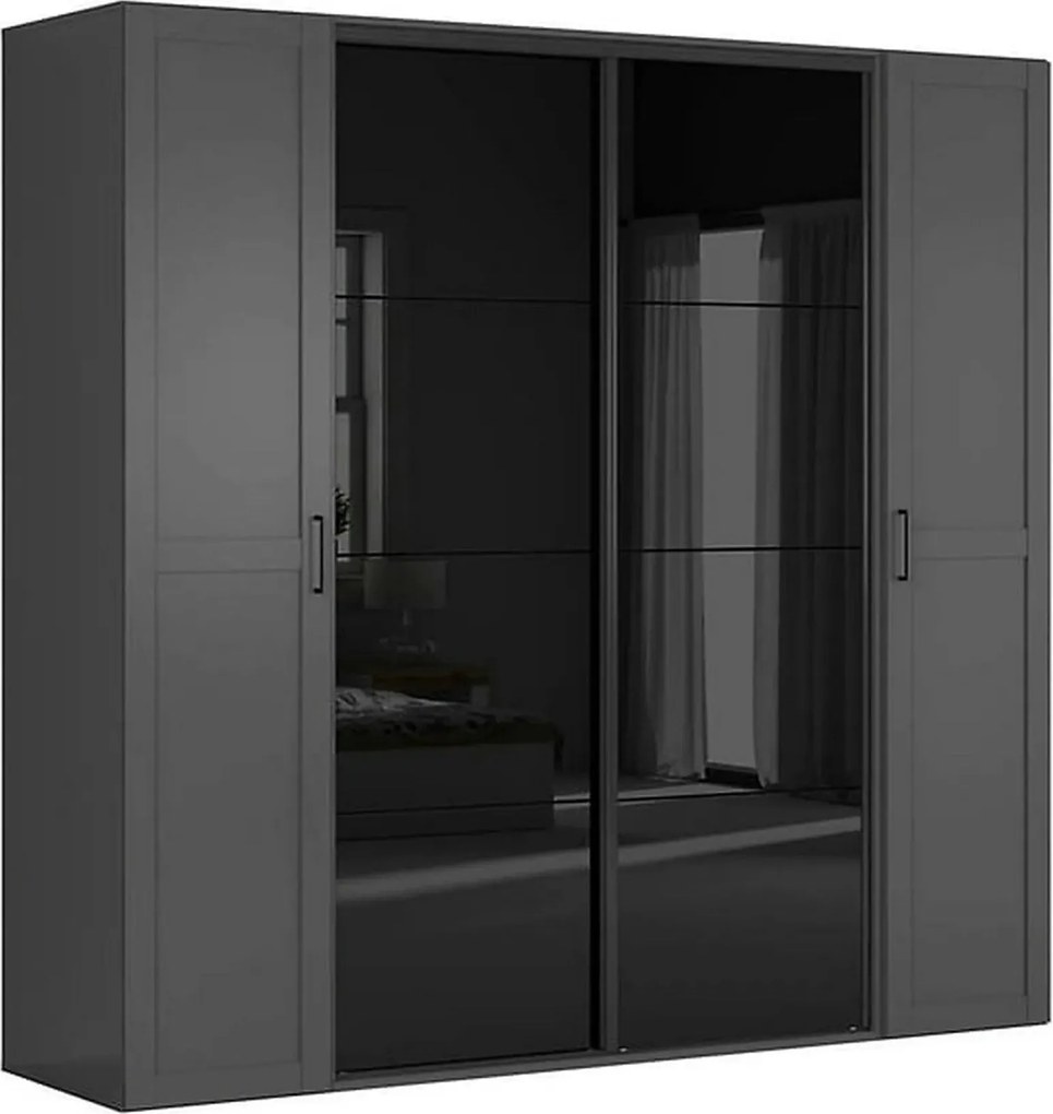 Dressing FLEX, gri grafit/negru lucios, PAL, cu 4 usi glisante, 220x66