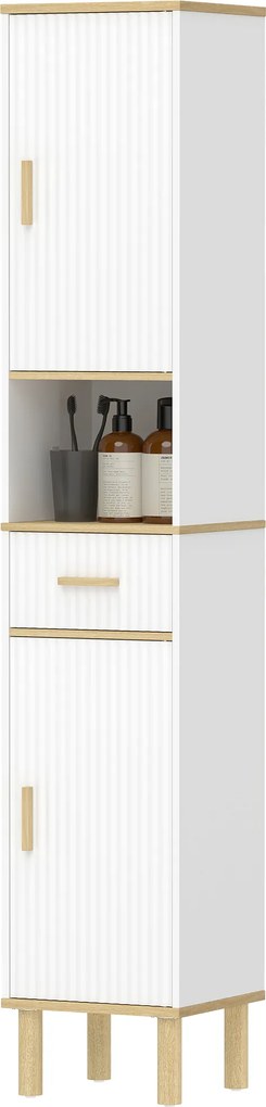 HOMCOM Coloană de baie îngustă cu rafturi reglabile, sertar, compartiment deschis 31,5x29,7x171,5 cm Alb | Aosom Romania