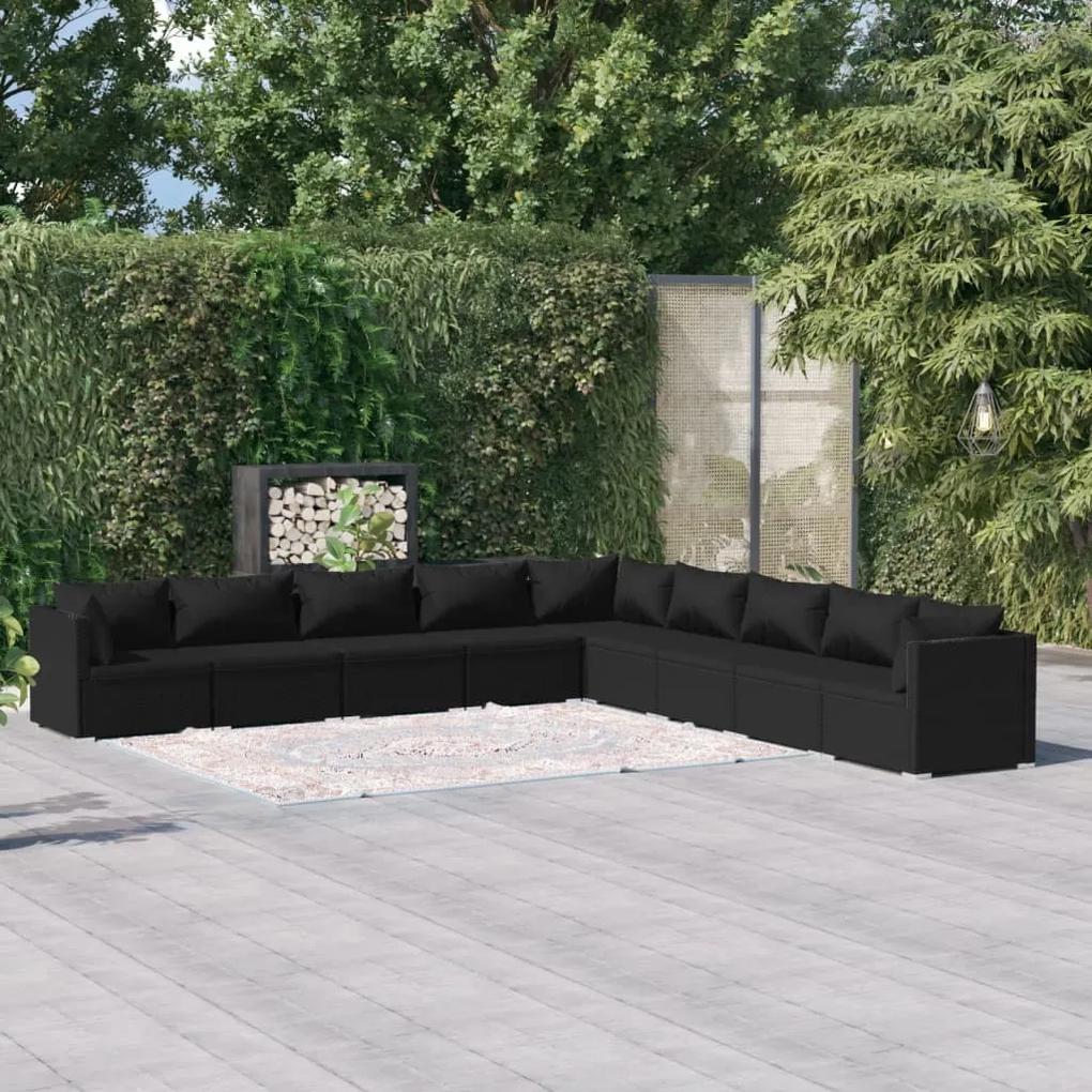 3101784 vidaXL Set mobilier de grădină cu perne, 9 piese, negru, poliratan