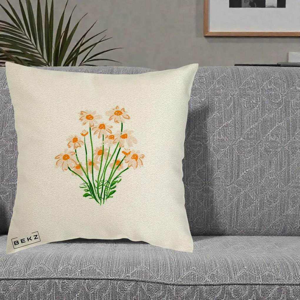 Perna Decorativa Margarete Camp, 40x40 cm, Ecru, Husa Detasabila, Perna Inclusa, BEKZ®