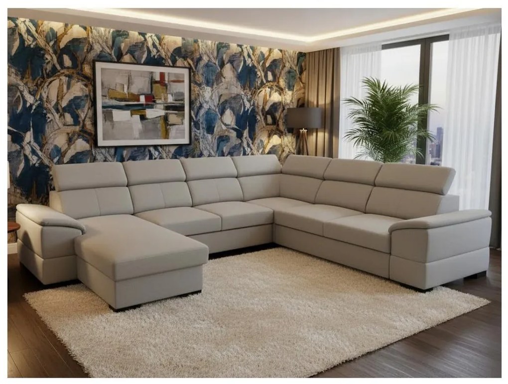 Colțar extensibil în U GRANADA, colț reversibil, cu spațiu de depozitare, gri deschis