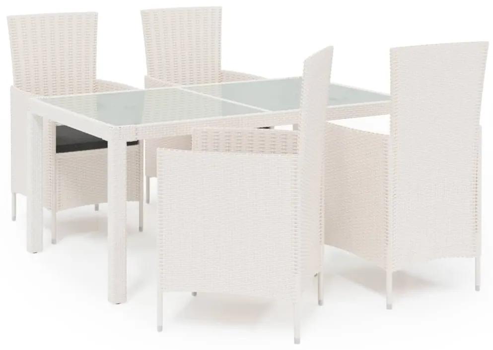 Set mobilier de exterior cu perne, 5 piese, alb, poliratan Alb, Lungime masa 150 cm, 5
